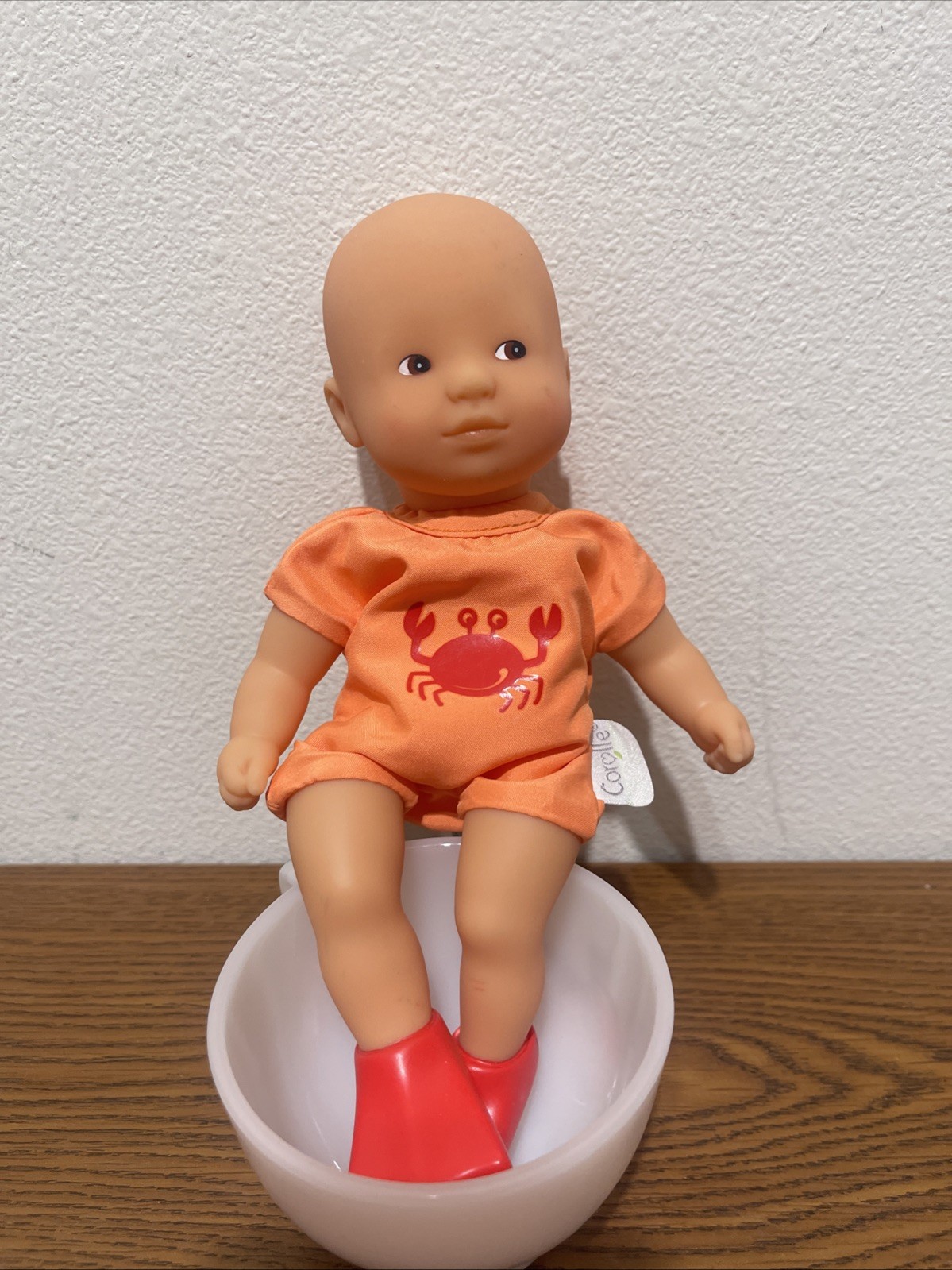 Corolle Mini Bath Orange Baby Doll PVC  flippers. 2017 Tag 8"