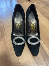 Salvatore Ferragamo Black Suede Pumps Buckle Detail Size 6.5C