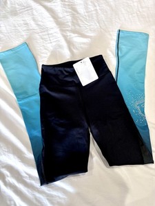 Girls Elite Xpression Figure Ice Skating Pants Leggings Black Aqua 12 14 NWT
