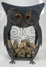 New View Gray Metal 12” Owl Wine Cork Holder Figurine Storage w/ Corks Owl Decor