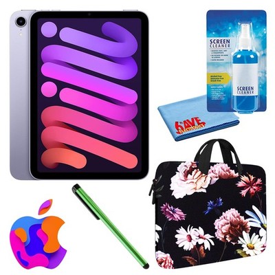 Apple iPad Mini 6 (64GB, Cellular, Purple) Bundle with Black Floral Sleeve