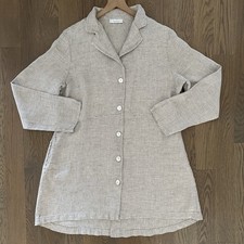Vintage Bryn Walker Houndstooth Woven Linen Tunic Length Jacket Tan  White XL