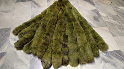 Genuine Finn Raccoon fur stripe khaki green color, diy material for cuffs, etc.