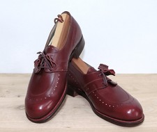 New 1940s French Burgundy Leather Women's Derby Shoes 37,5FR 6US Made in France