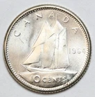 1964 10 Cents Canada 80% Silver Coin - RAW - 10c - Lustrous Blazer - GEM BU
