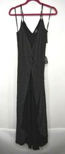Lulus Womens Shimmery Plunging Neck Adjustable Straps Tie-Waist 'Wrap Dress S