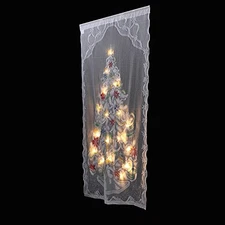  Lighted Christmas Tree Curtain Panel LED Lace Xmas Tree Window Door Curtains 
