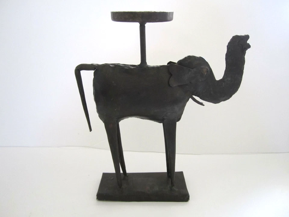 Pier 1 Metal Elephant Candle Holder Primitive Pillar Rustic Folk Art - Image 3 of 4
