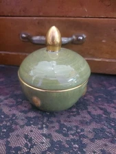 L’Objet Porcelain Green Gold Jar Pointed Lid Morocco Style Hand Made 3” GS677