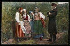 Ansichtskarte Der Hahn im Korbe, polnische Tracht 