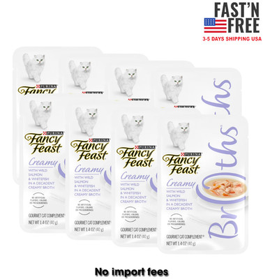(8 pack) Purina Fancy Feast Broths Wet Cat Food, Salmon & Whitefish, 1.4 oz