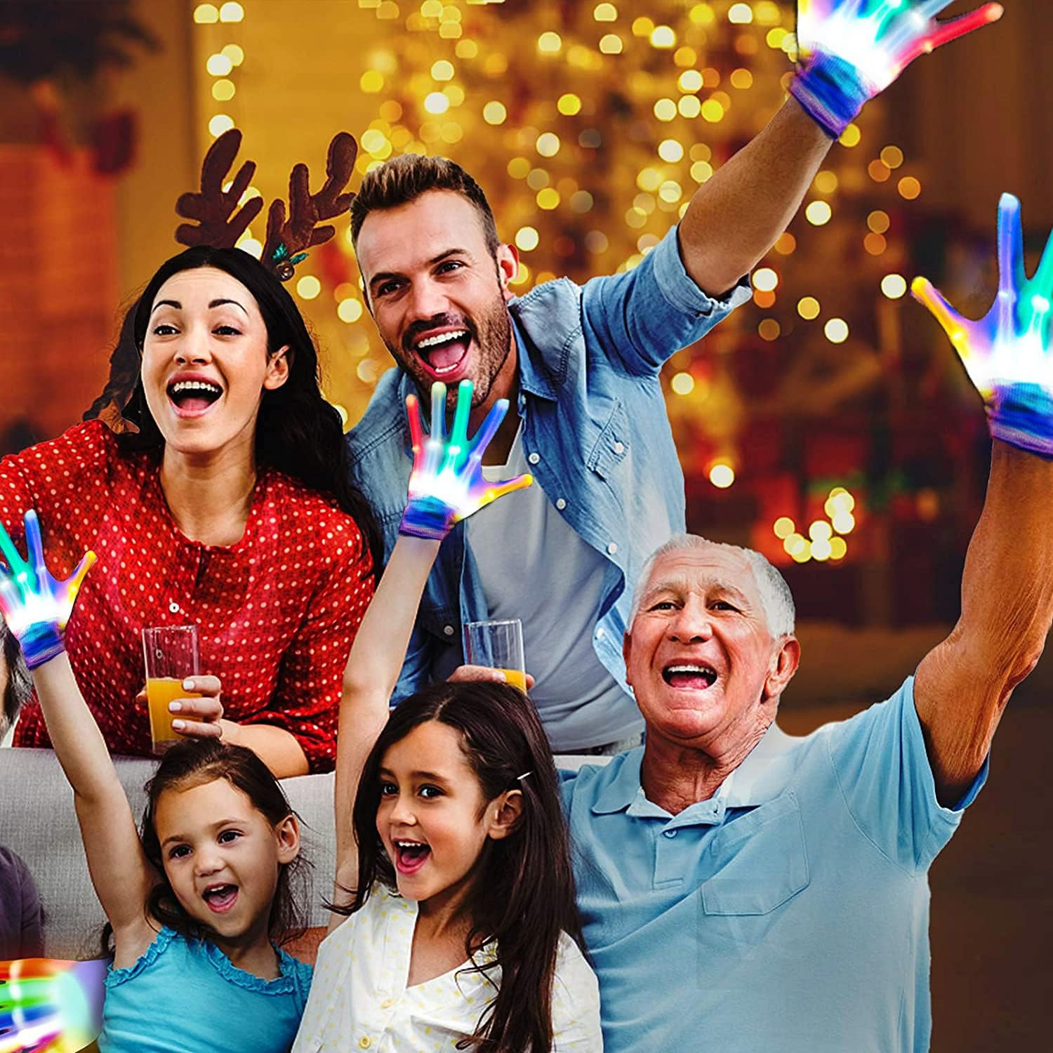 LED Gloves for Kids, Teens & Adults - Finger Light Gloves with 5 Colors/6 Modes