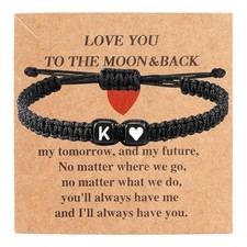 Heart Love Letter Initial Matching Couple Bracelets for Women Men Teen Black-K