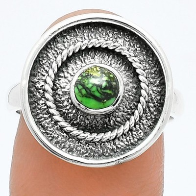 Natürlicher grüner Matrix Türkis 925 Sterling Silber Ring Gr.8 Schmuck R-1439