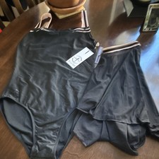 Women  s 2-Piece Black Solid Leotard Set One Piece Top Skirt Bottom Size L