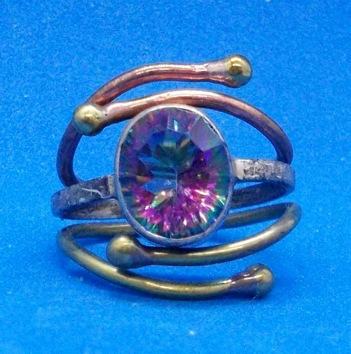 VINTAGE~FACETED Purple AMETHYST RING STERLING SILVER/COPPER/BRASS SIZE 8 NICE!!!