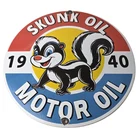 Vintage Skunk Motor Oil Sign - Service Station Gas Pump Plate Porcelain Sign