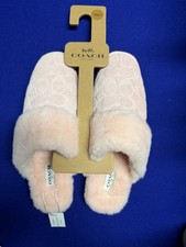 COACH Suede Pale Pink Slippers Flat Mule Slides Shepra Fur Signature SIZE 7 NEW