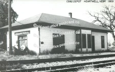 Heartwell, Nebraska - CB&Q  Railroad Depot RPPC Real Photo Postcard