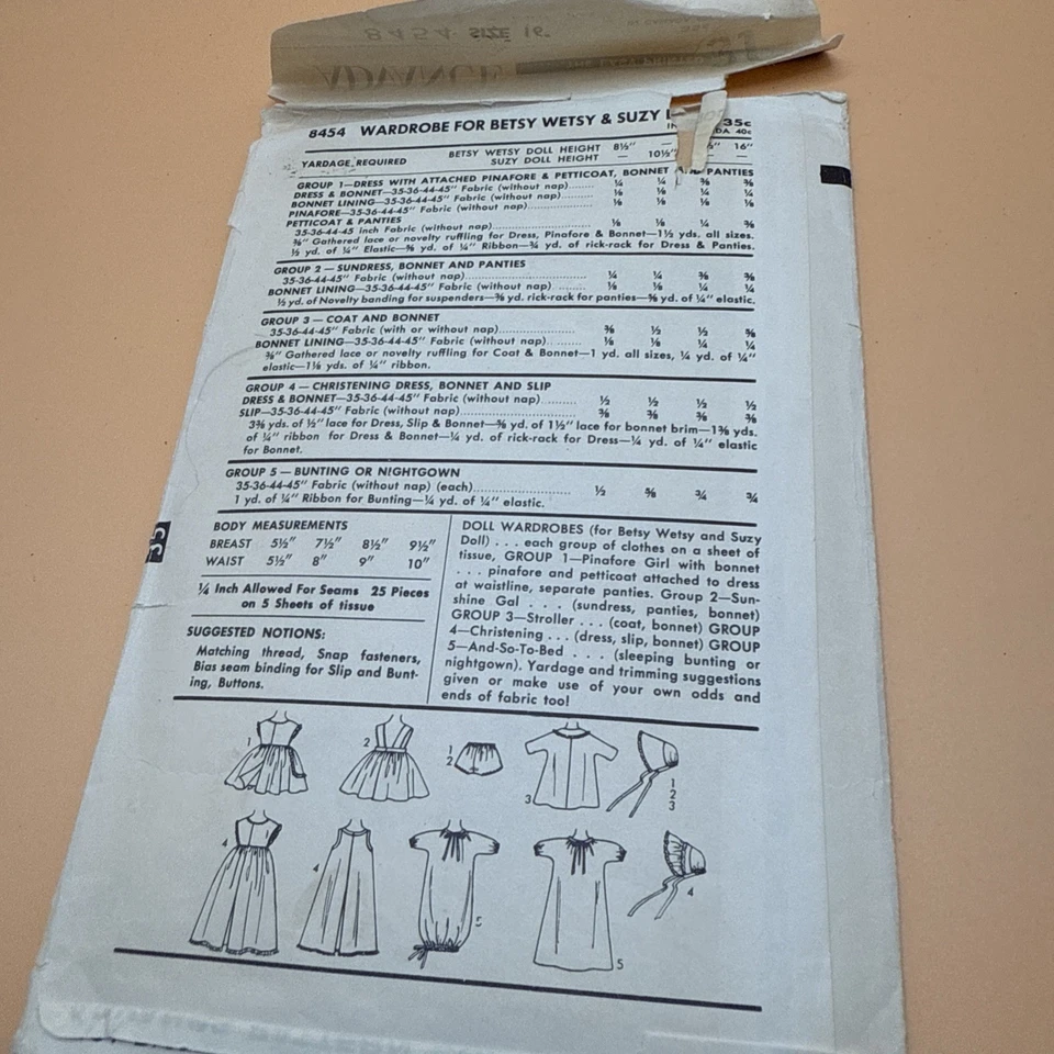 16" Doll Clothing Wardrobe Advance 8454 Sewing Pattern Cut VTG Betsy Wetsy Suzy - Image 4 of 4