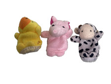 Lot of 3 Finger puppets Fabric Chick Pig Cow Farm Animals