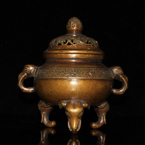 Pure copper imitation purple copper five elephant incense burner ornament - Picture 5 of 9