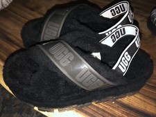 NEW Ugg Womens Fuzzita Slingback Slipper Sandals 1135237- Black/Clear - 9US