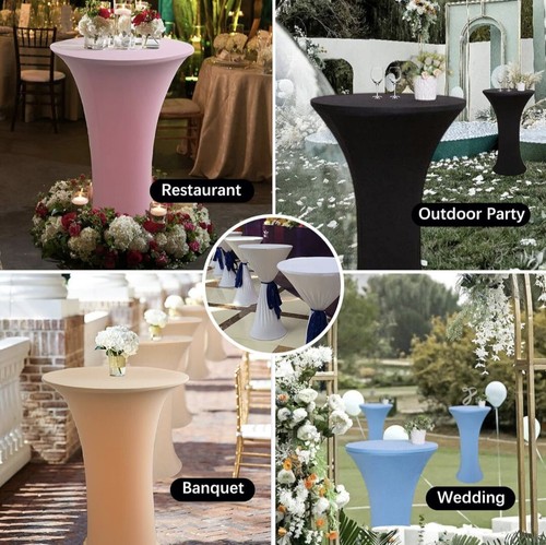 Two 24" X 43" Round Spandex Cocktail Tablecloth Black Elastic Fitted Highboy - Picture 6 of 6