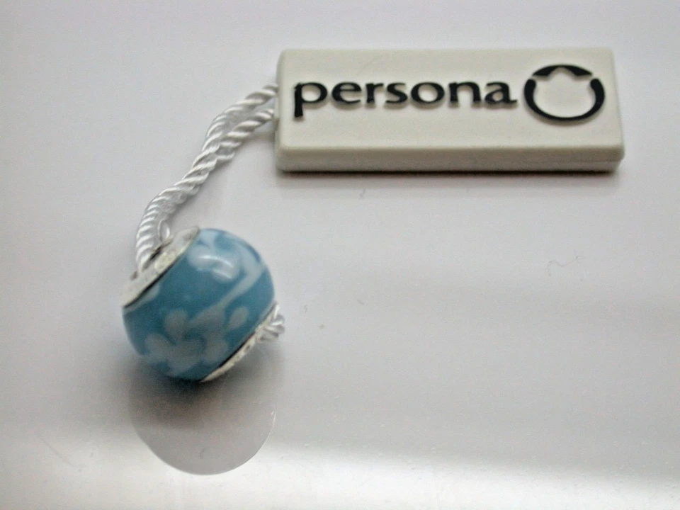  CHARM PERSONA PLATA ESTERLINA .925 BEBÉ FLORES AZULES Y BLANCAS NUEVO H11475PM B11 Foto 2 de 3