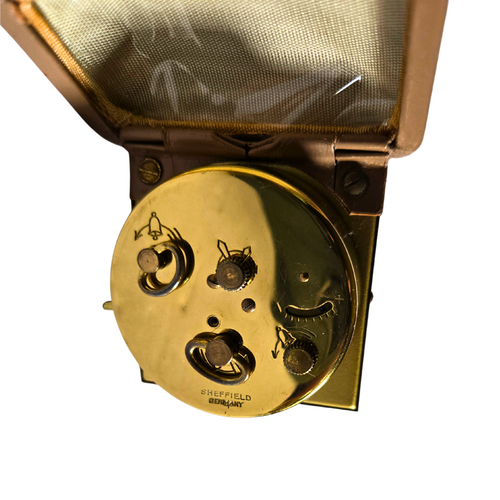 Vintage Sheffield Travel Alarm Clock W/ Leather Case Made In Germany Works - Picture 4 of 7