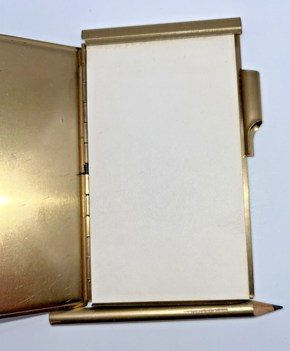 Vintage Brass Pocket Spring Flip Note Pad with Pencil Paper Yellow Flower - Picture 12 of 12