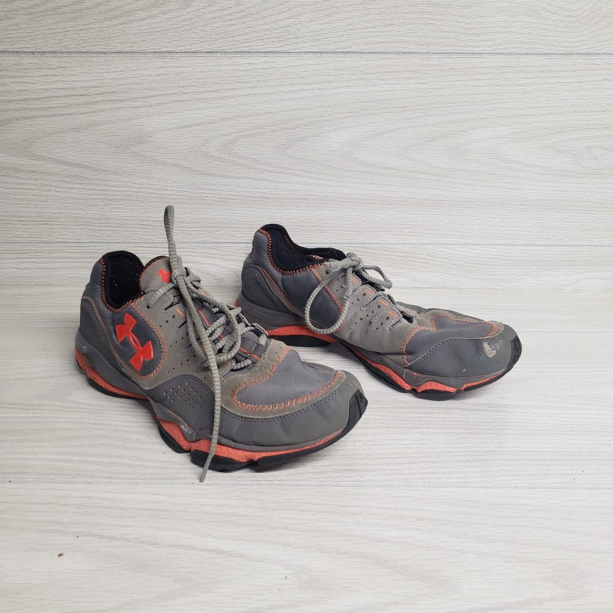 Under Armour Running Shoes Gray Orange Lace Up Adult Men display picture 3