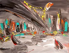 CITYSCAPE  ART  WALL  Abstract Modern Original Oil Painting  CANVAS by KAZAV