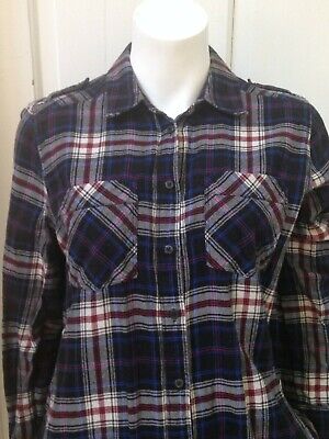 Express Boyfriend Fit Shirt Blue and Burgundy Plaid Flannel Express Boyfriend Fit Shirt Blue and Burgundy Plaid Flannel