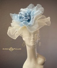 Kentucky Derby Hat Off White Cream Soft Powder Blue Royal Ascot Rose Fascinator