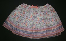 New OshKosh Girls 10 year Skirt Lined Elastic Waist Bow Ivory w Floral Orange