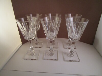 Vintage Tiffin Pristine Clear Glass Set of 6 Cut Wine Glasses Square Base