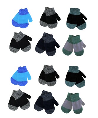 12 pair Children's Boy's and Girl's Mix Kids Knit Warm Winter Mittens One Size
