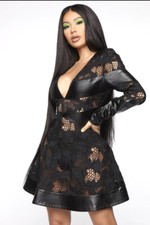 Fashion Nova Cardi B Taste My Horchata Black Vegan Leather Lace Mini Dress XS