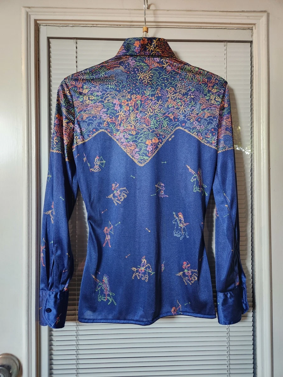 VINTAGE 70'S NIK NIK SHIRT ITALY INDIANS ARROWS HORSES XS