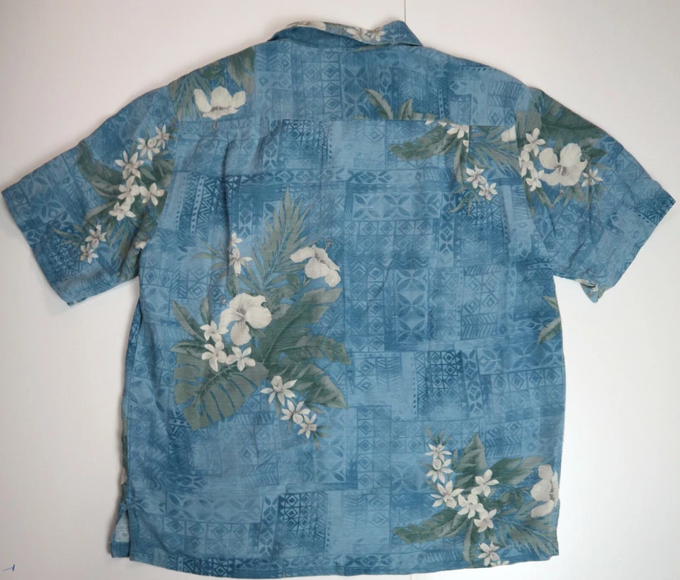 HAVANA JACK'S CAFE - MEN'S BLUE HAWAIIAN FLORAL PRINT SILK BUTTON-UP - SIZE XL - Image 4 of 4