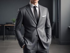 Men's Charcoal Gray 3 Piece Suit Slim FIt One Button Office Business 3pc Set