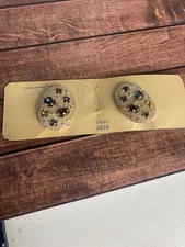 EMMONS JEWELERS Vintage Earrings PAINTERS PALETTE Galypso 2518 GOLD TONE 1960's