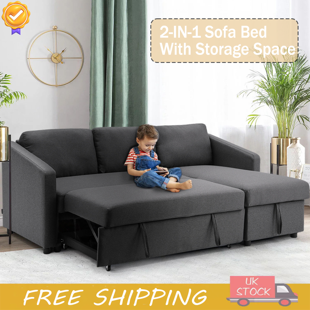 Large L Shaped Seater Corner Sofa Bed w/ Storage Couch Settee Pull out  Sofabed
