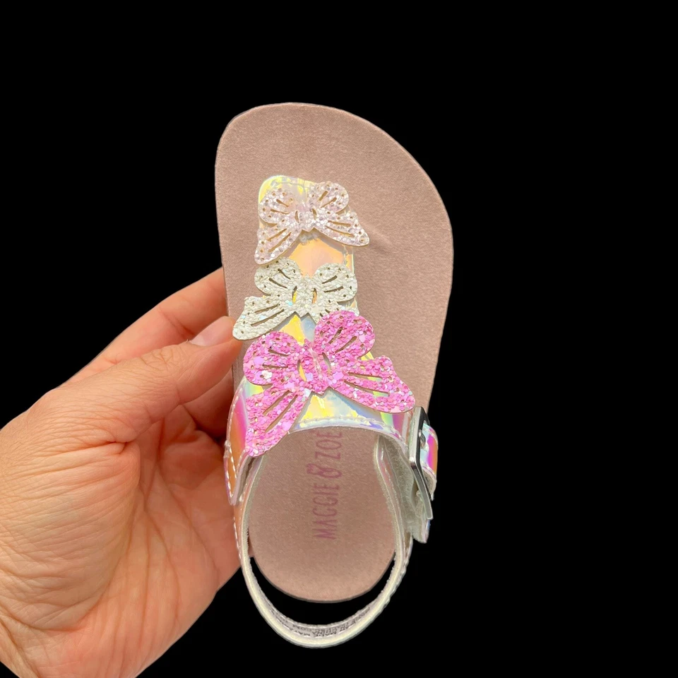 Maggie & Zoe Bebé/Niñas Pequeñas Mariposa Tanga Sandalias Talla 7 Plateado/Bronceado Zapatos Foto 4 de 4