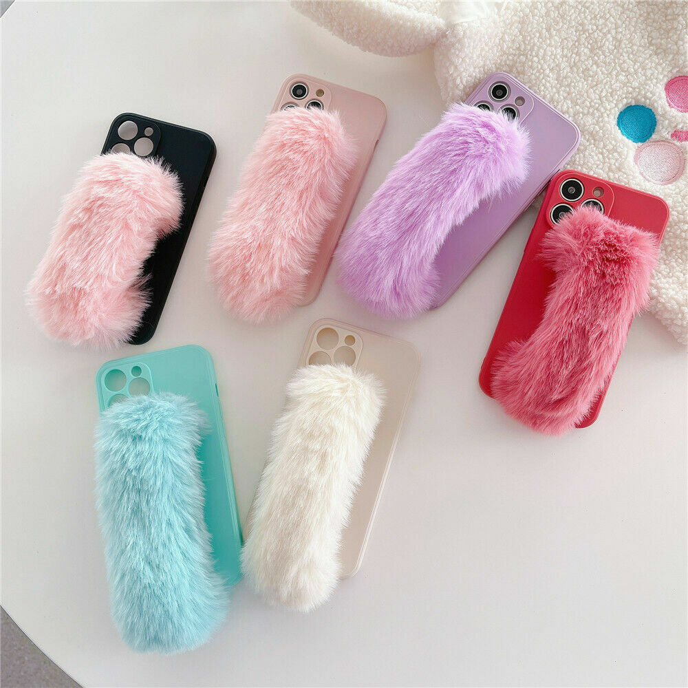 Winter Simple Wristband Plush Phone Case For iPhone 11 12 13 Pro Max XS 7 8 Plus
