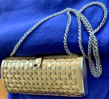 Rodo Italy Gold & Silver Metal Clutch Purse Or Shoulder Bag Basketweave