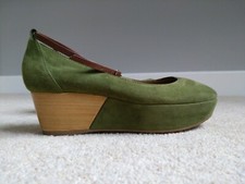 Tod's designer ballerina wedge heels espadrilles olive green suede sz. 35EU/2UK
