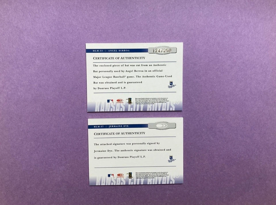 2005 Donruss 2 Prime Patches Game Used Relic Auto Angel Berroa, Jermaine Dye - Image 2 of 2