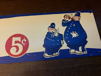 Vintage Embossed Drink Pepsi-Cola 5 Cents Pepsi Cops 22”x 4.5” Tin